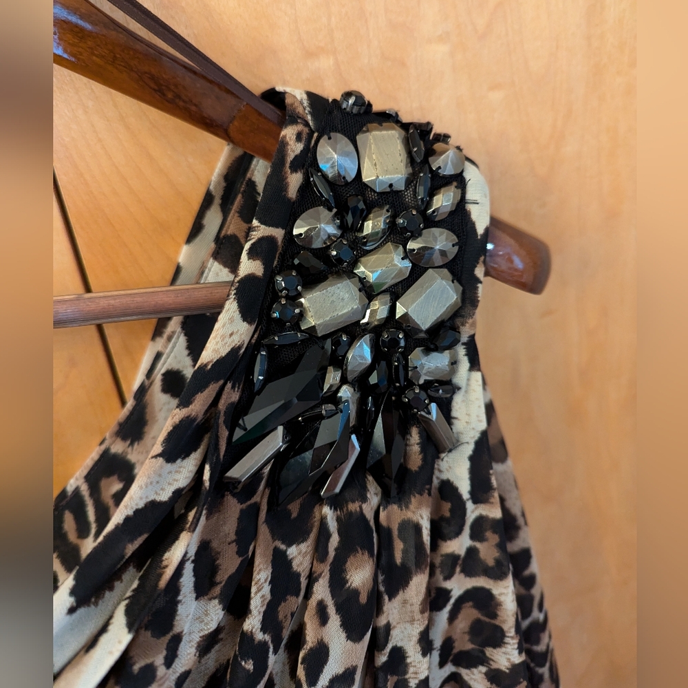 Cache Leopard Print One Shoulder Dress Size 6 - image 7